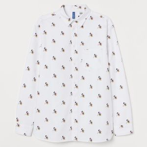 H&M Men’s Mickey Mouse Printed Button Up Custom Cropped